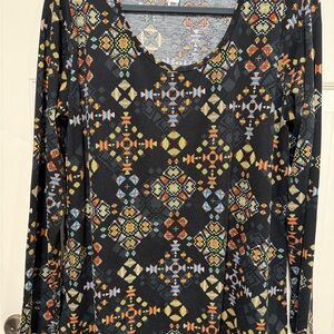 LuLaRoe Black Top with Colorful Geometric Design
